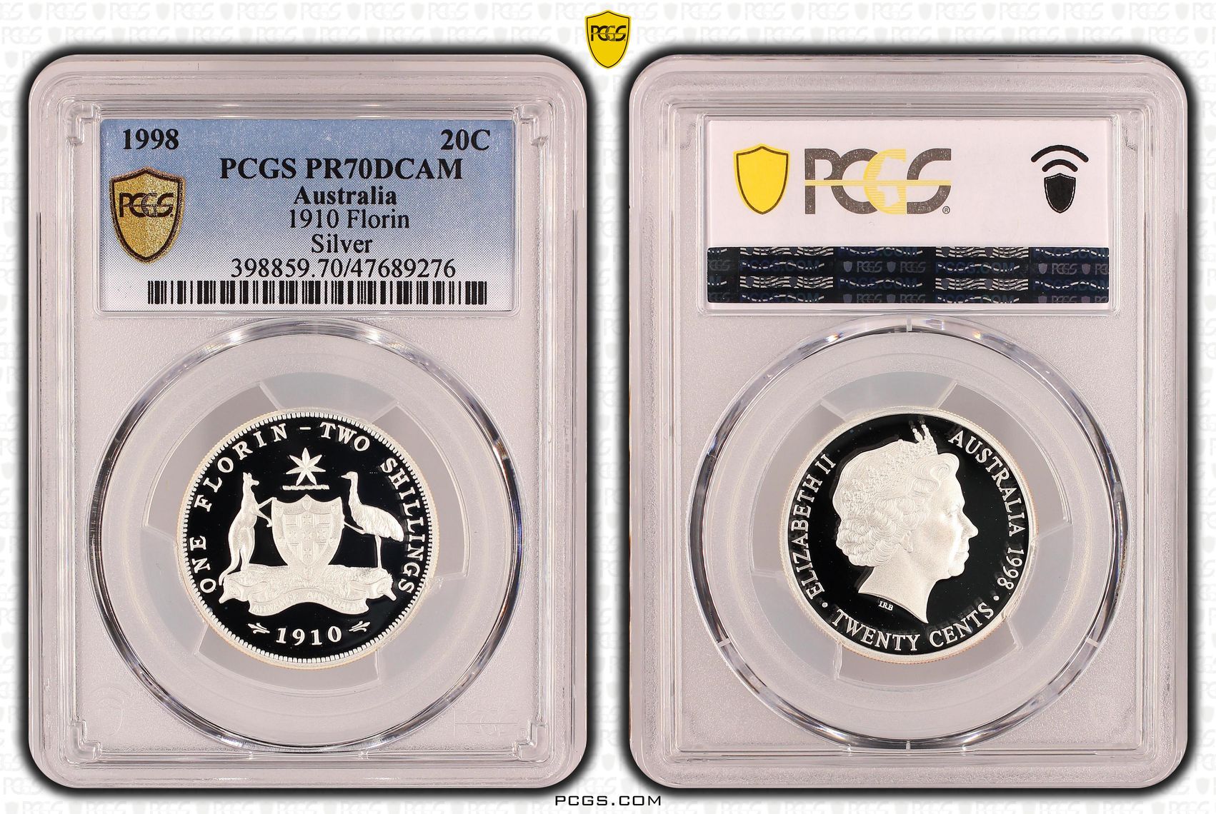 Elizabeth II, 1910 Florin Silver, Twenty Cent, 1998, PCGS PR70DCAM