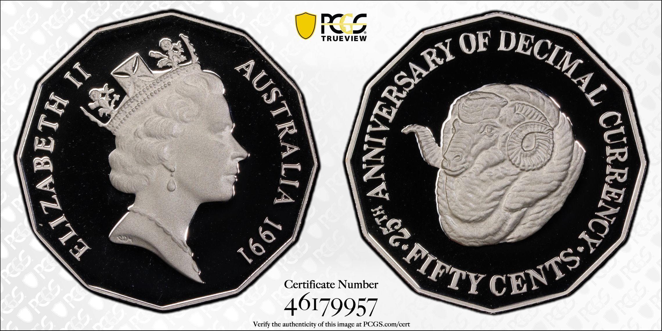 Decimal Currency Ag, Fifty Cent, 1991, PCGS PR69DCAM