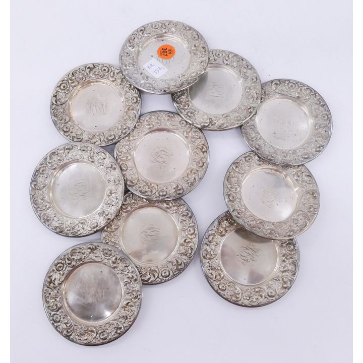 Set 10pc Sterling Repousse Butter Pats- 337g