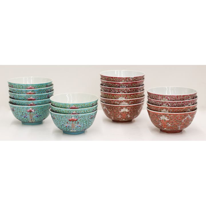 18pc Chinese Jiangxi Bat and Shou Bowls