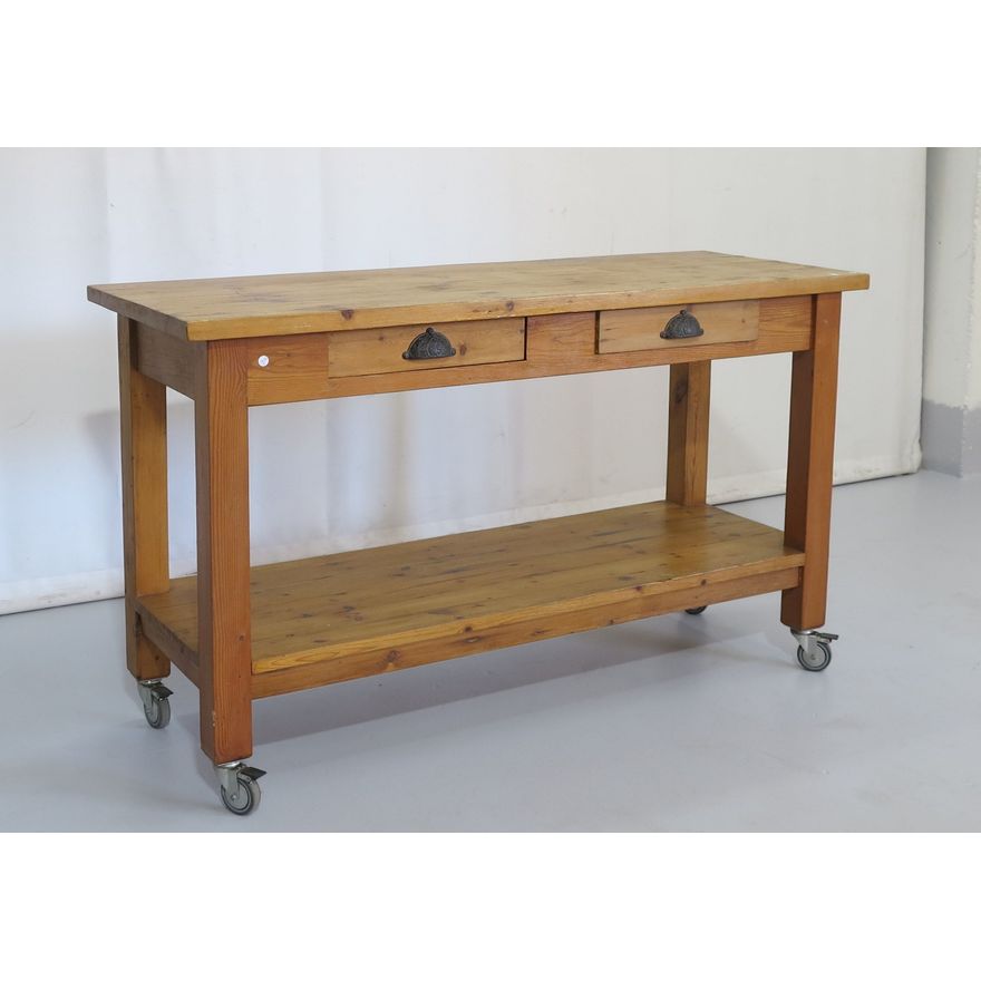 PINE TWO-TIER SERVER ON CASTORS