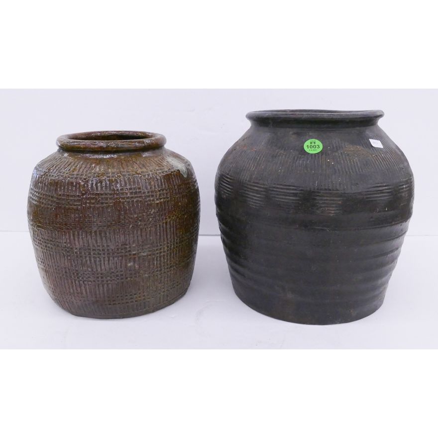 2pc Meiji Japanese Brown Provincial Jars- 8'' and 9''