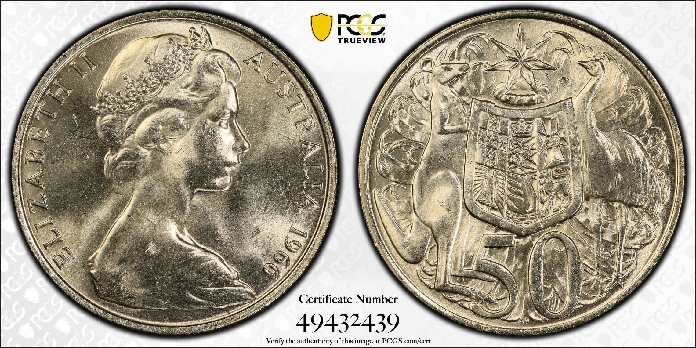 , Fifty Cent, 1966, PCGS MS64
