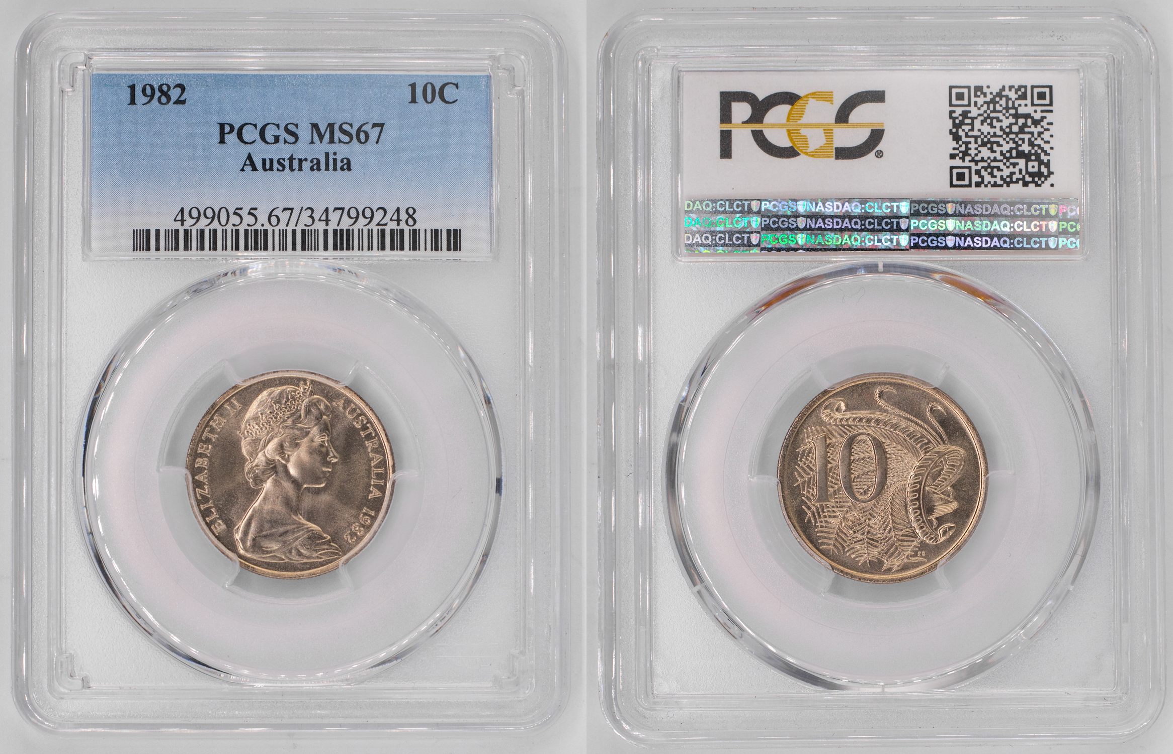 Elizabeth II, Ten Cent, 1982, PCGS MS67
