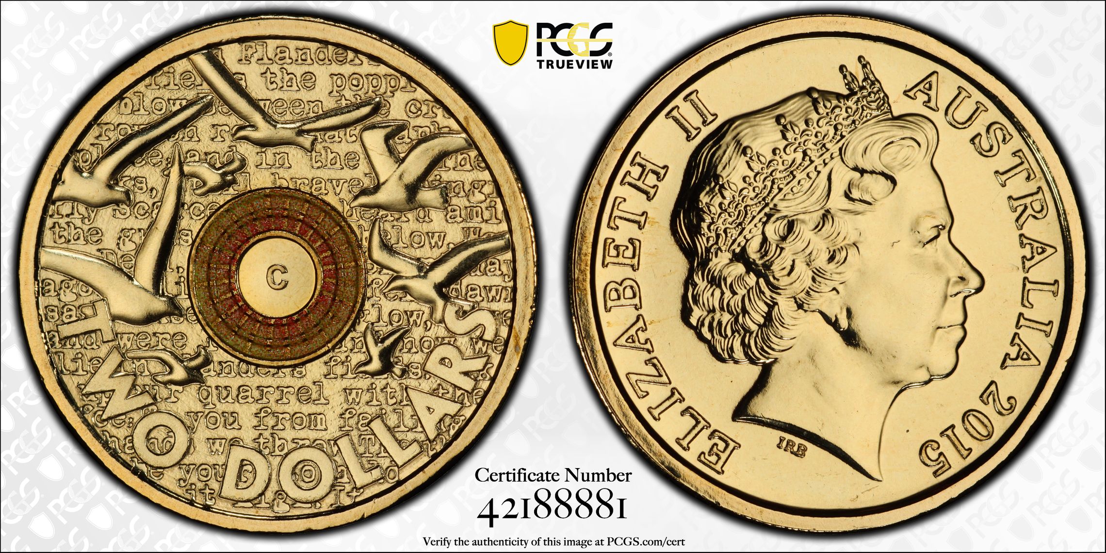Remembrance Day-In Flanders Fields Colorized, Two Dollar, 2015-C, PCGS MS68
