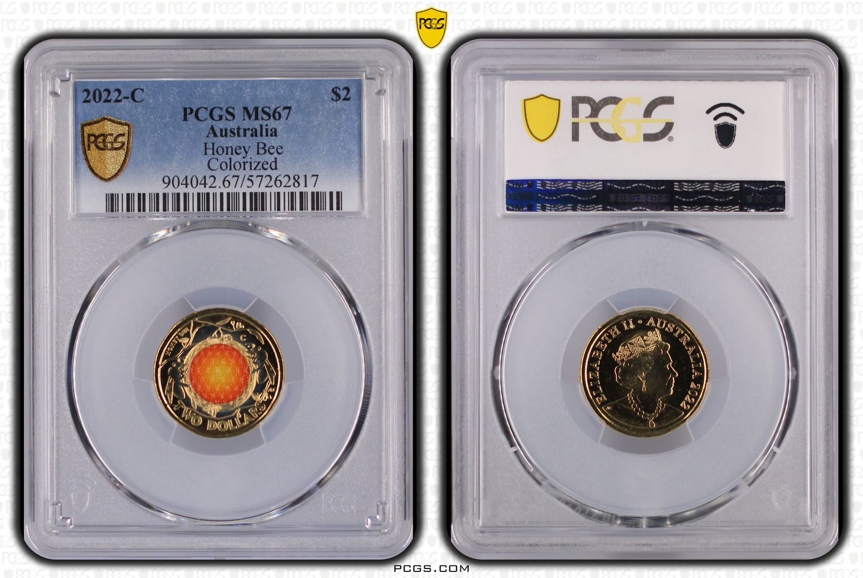 Honey Bee Colourised, Two Dollar, 2022-C, PCGS MS67