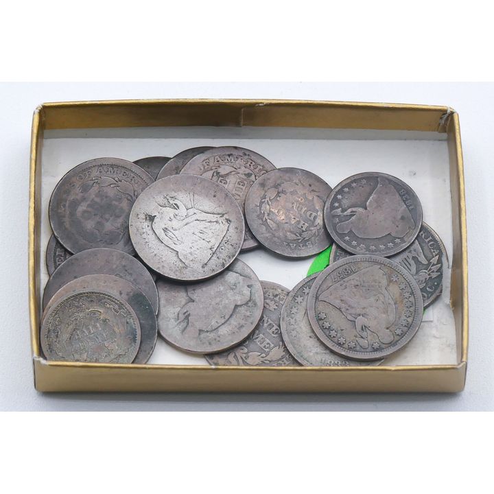 Box 16pc Antique US Seated Liberty Dimes & Half Dimes