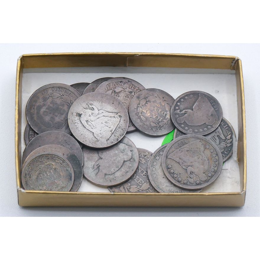 Box 16pc Antique US Seated Liberty Dimes & Half Dimes