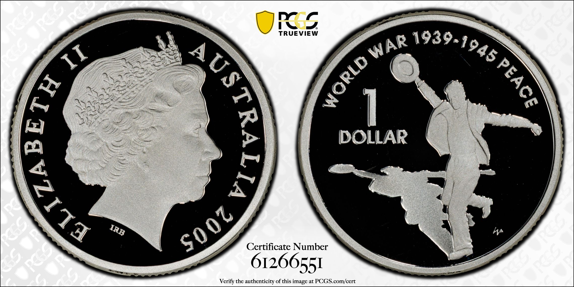 End of WWII - Dancing Man Silver, One Dollar, 2005, PCGS PR69DCAM