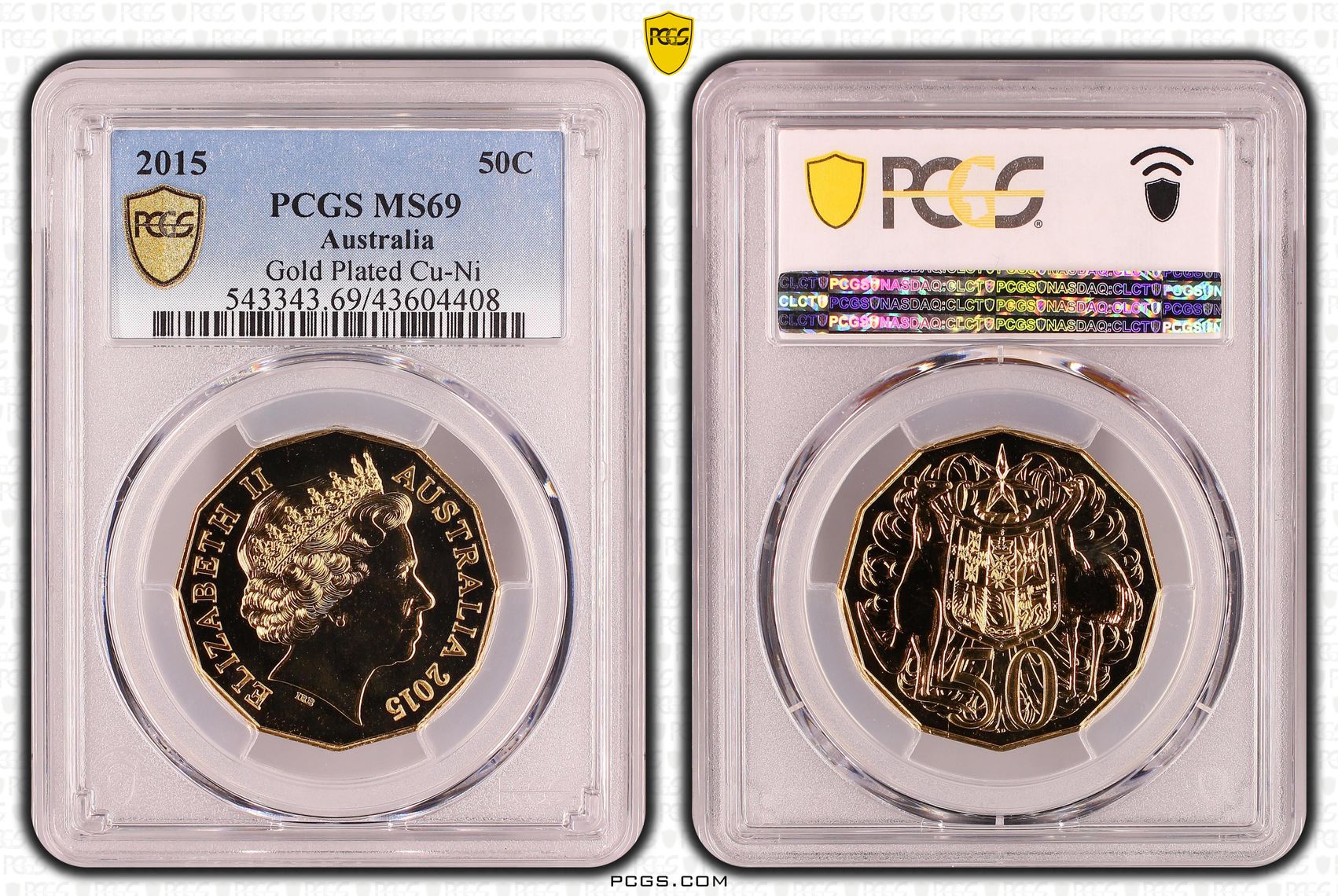 127 · 2015 Australian Fifty Cent, 50c Gold Plated Cu-Ni PCGS - MS69 -408