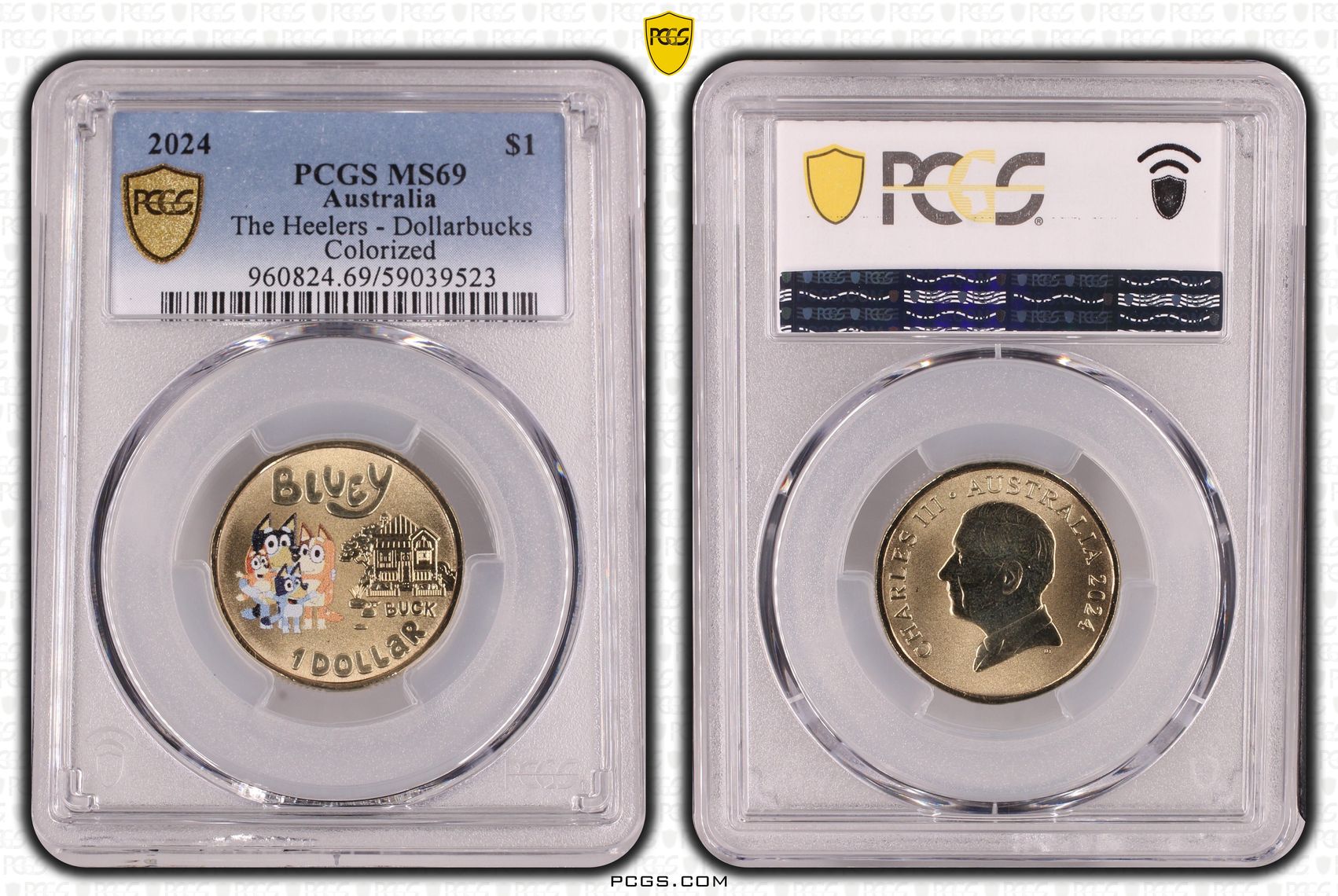 The Heelers - Dollarbucks Colorized, One Dollar, 2024, PCGS MS69