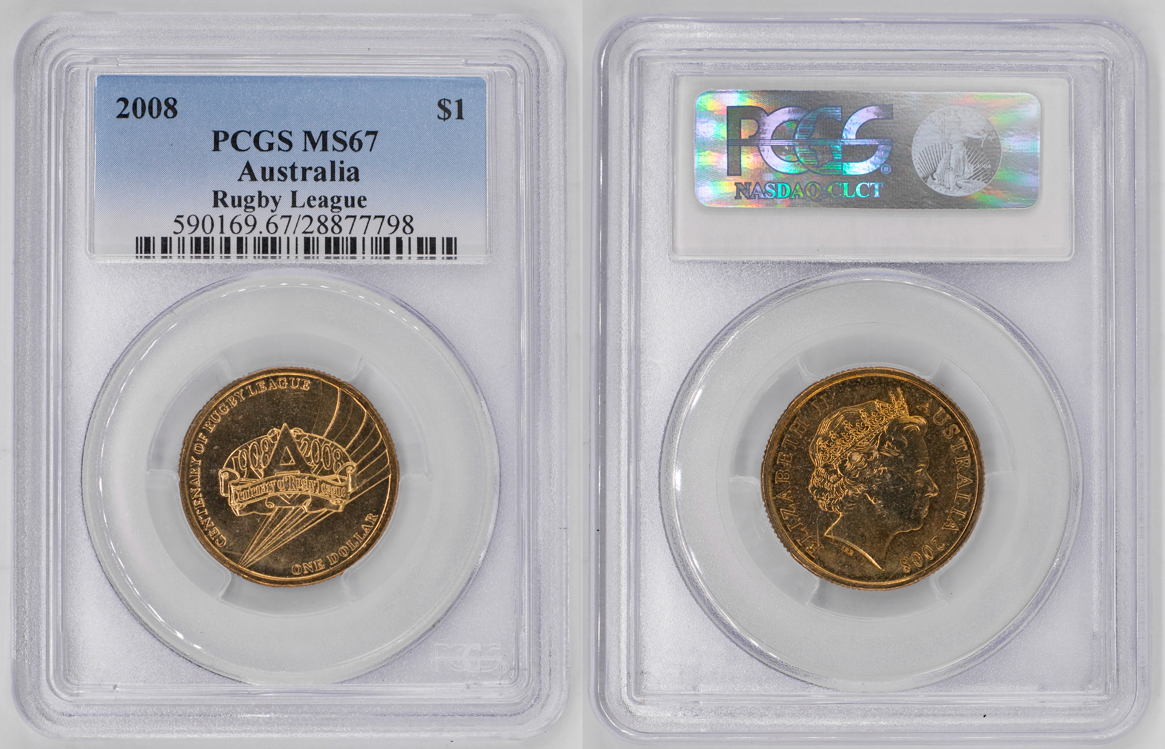 Elizabeth II, Rugby League, One Dollar, 2008, PCGS MS67