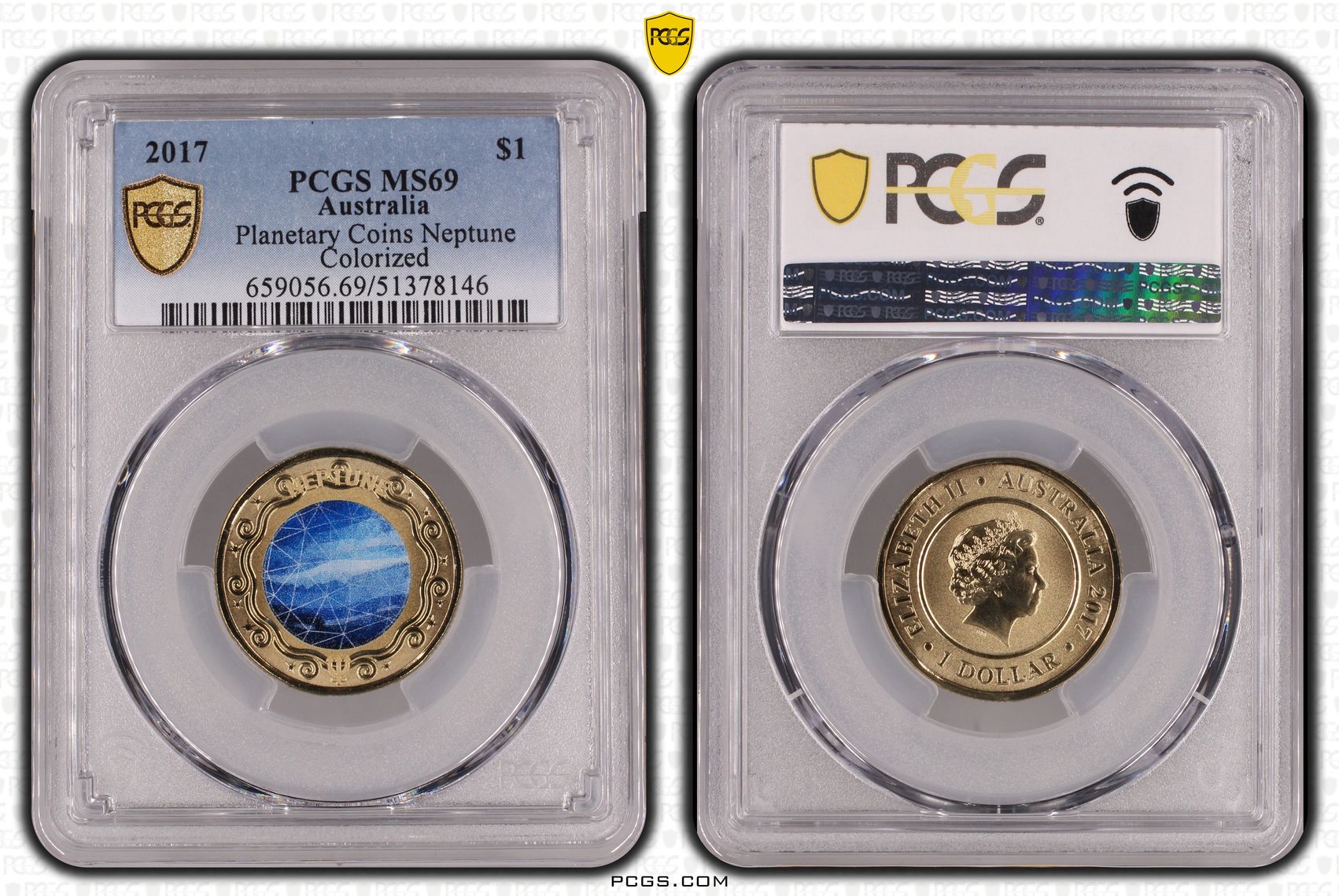 Planetary Coins Neptune Colorized, One Dollar, 2017, PCGS MS69