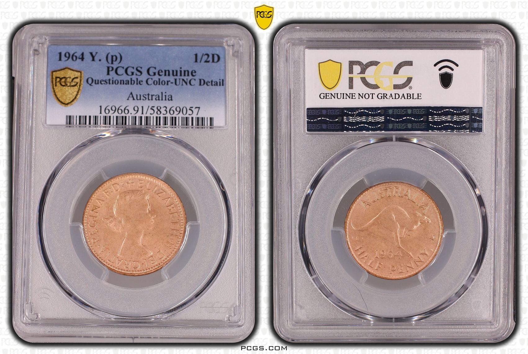 Elizabeth II, Halfpenny, 1964 Y., PCGS Genuine - UNC Details (91 - Questionable Color)