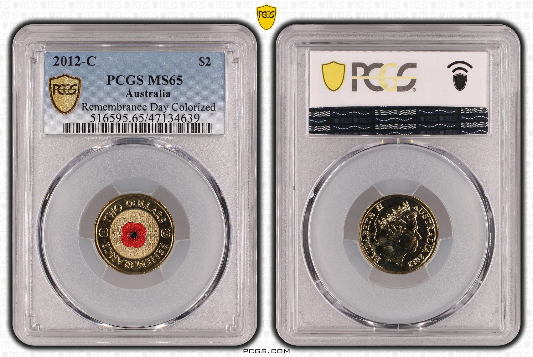 Elizabeth II, Remembrance Day Colorized, Two Dollar, 2012-C, PCGS MS65