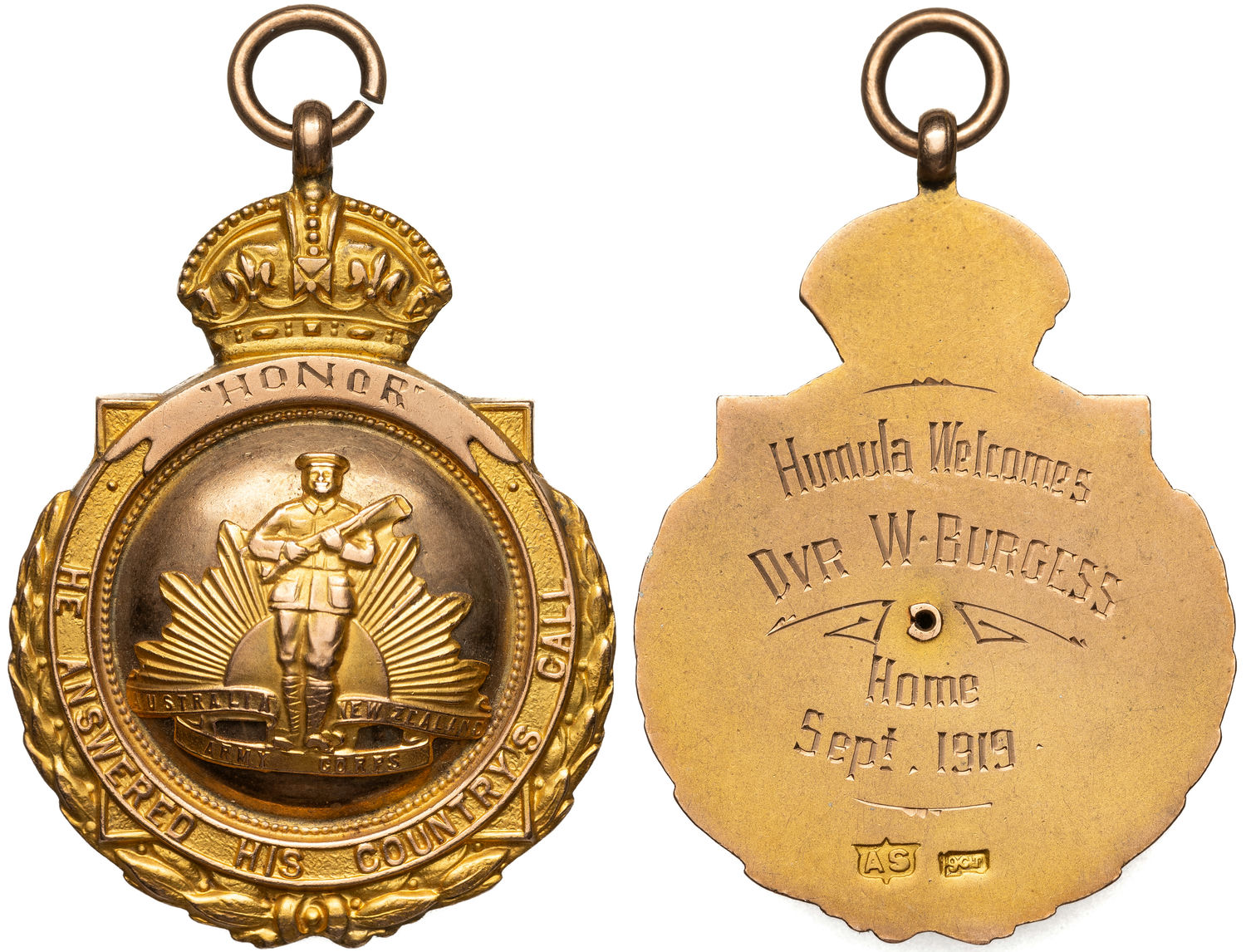 Australia New Zealand Army Corp - Welcome Home Medal, 1919, EF
