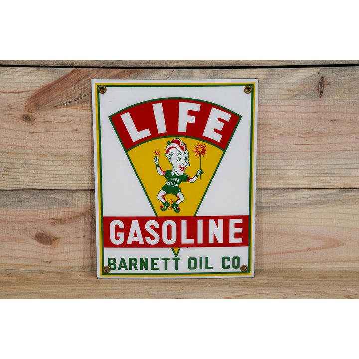 Life Gasoline w/ Logo Single Sided Porcelain Sign TAC 9.5