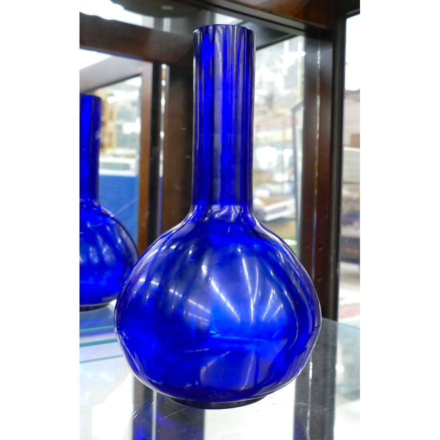 Old Chinese Cobalt Peking Glass Bottle Vase 8.5''