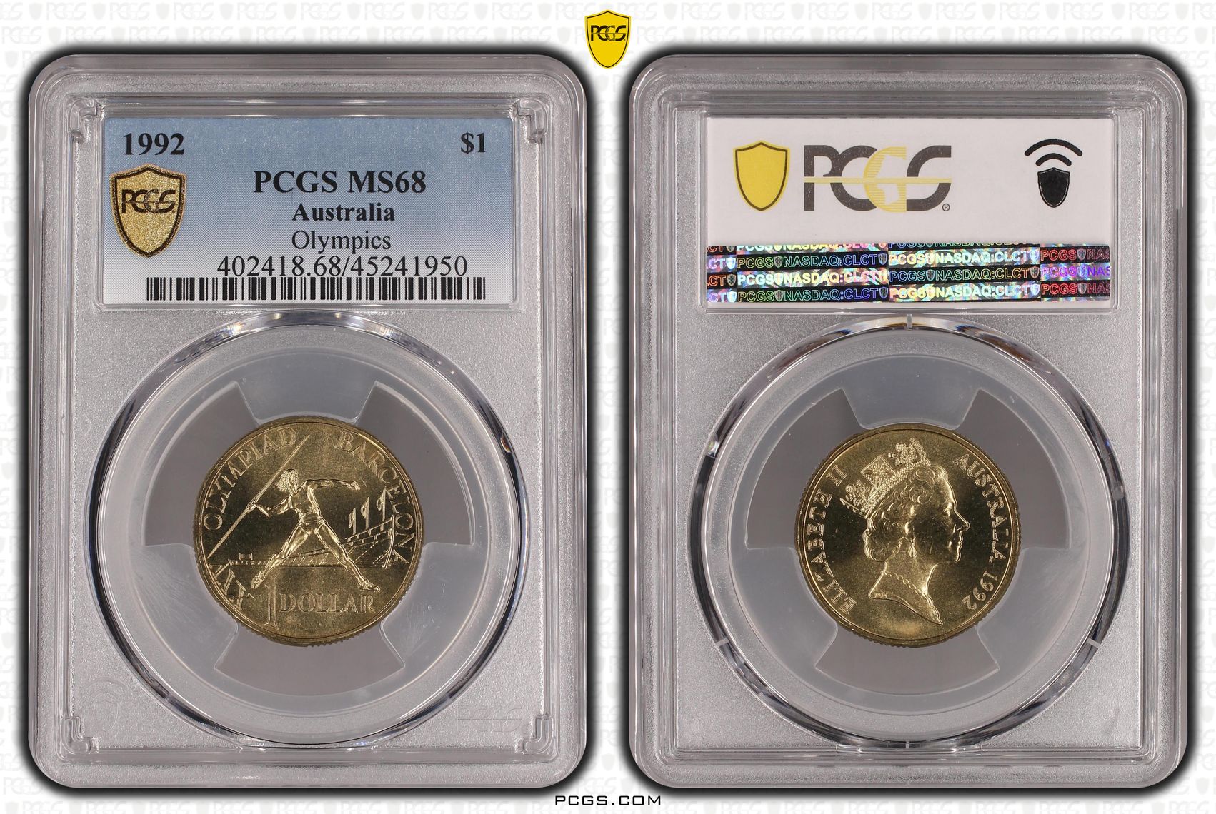Elizabeth II, Olympics, One Dollar, 1992, PCGS MS 68