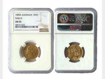 1885 Queen Victoria Young Head Sydney Mint Shield Gold Sovereign. NGC AU55