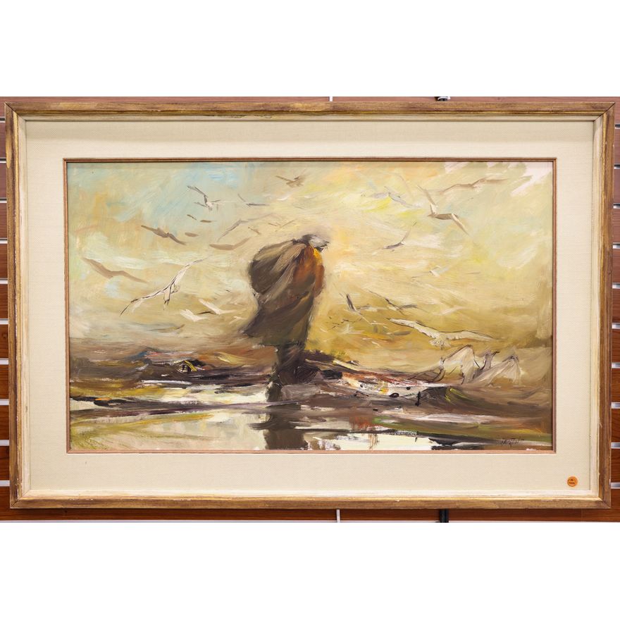 Russell Frost ''Beach Comber'' Large Oil Painting Framed 30''x44''
