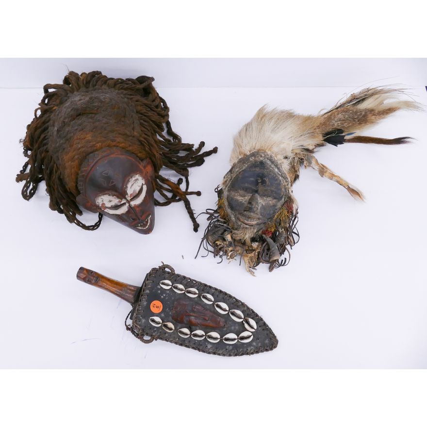 3pc African Small Masks & Dagger- largest 13''