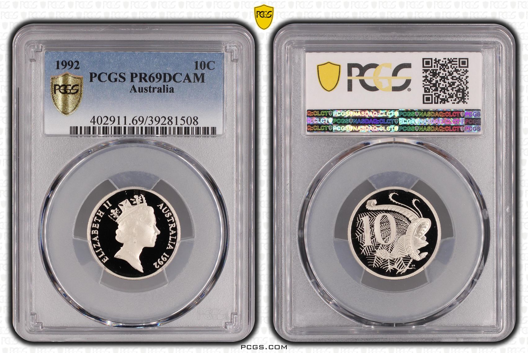 Elizabeth II, Ten Cent, 1992, PCGS PR69DCAM
