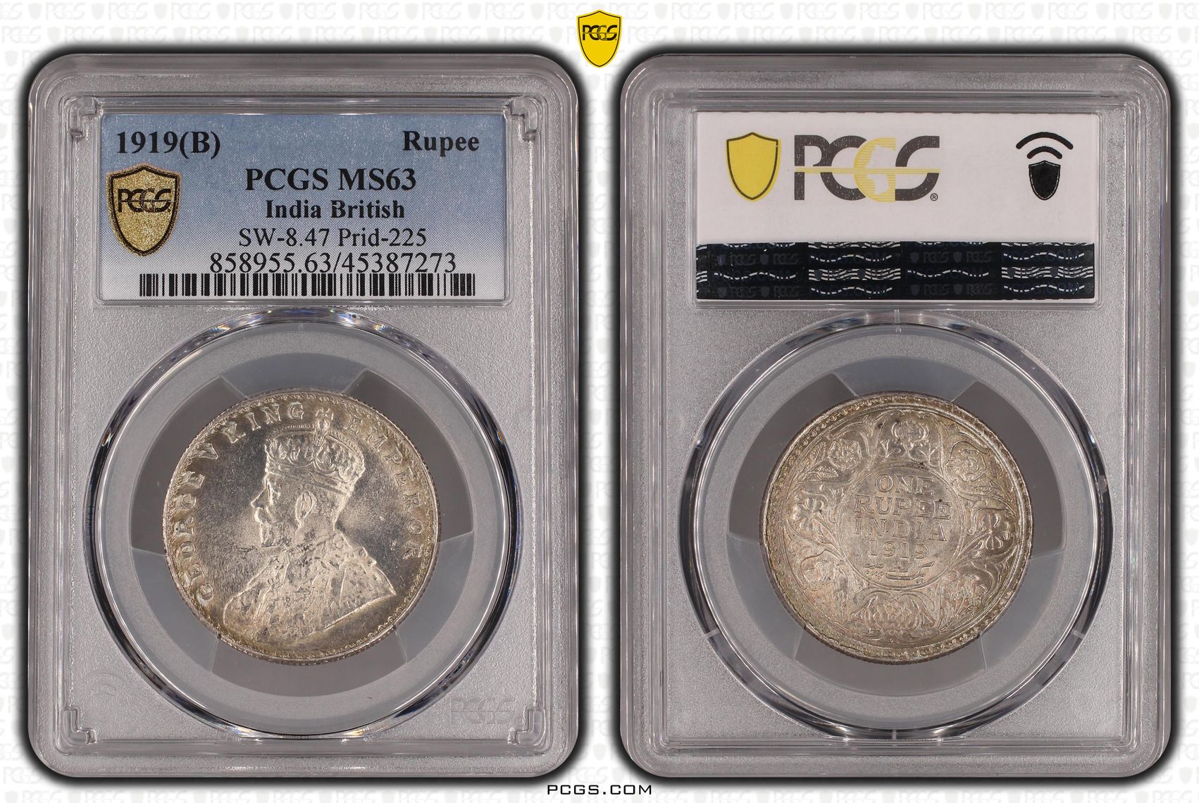 India British, SW-8.47 Prid-225, Rupee, 1919(B), PCGS MS63
