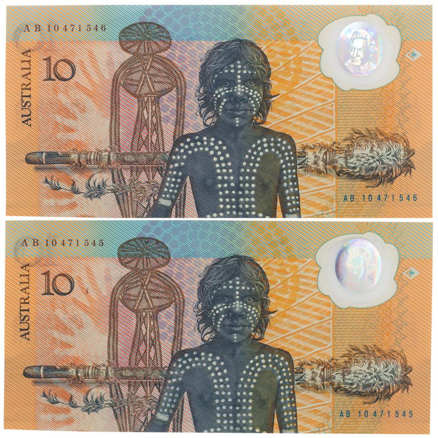 Consecutive Pair, Johnston/Fraser, Ten Dollars, 1988, aUNC