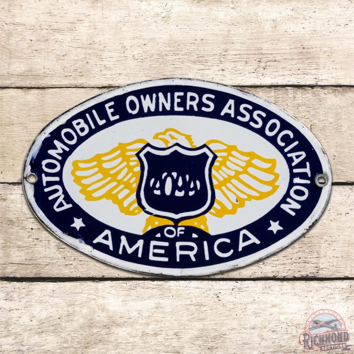 Automobile Owners Association of American Automobile Grill Emblem Single Sided Porcelain Badge Sign