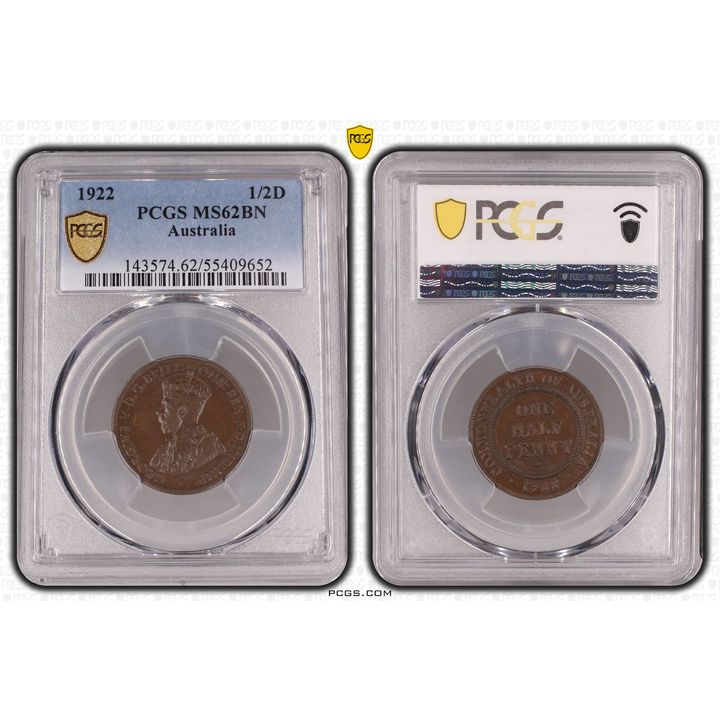 George V, Half Penny, 1922, PCGS MS62BN
