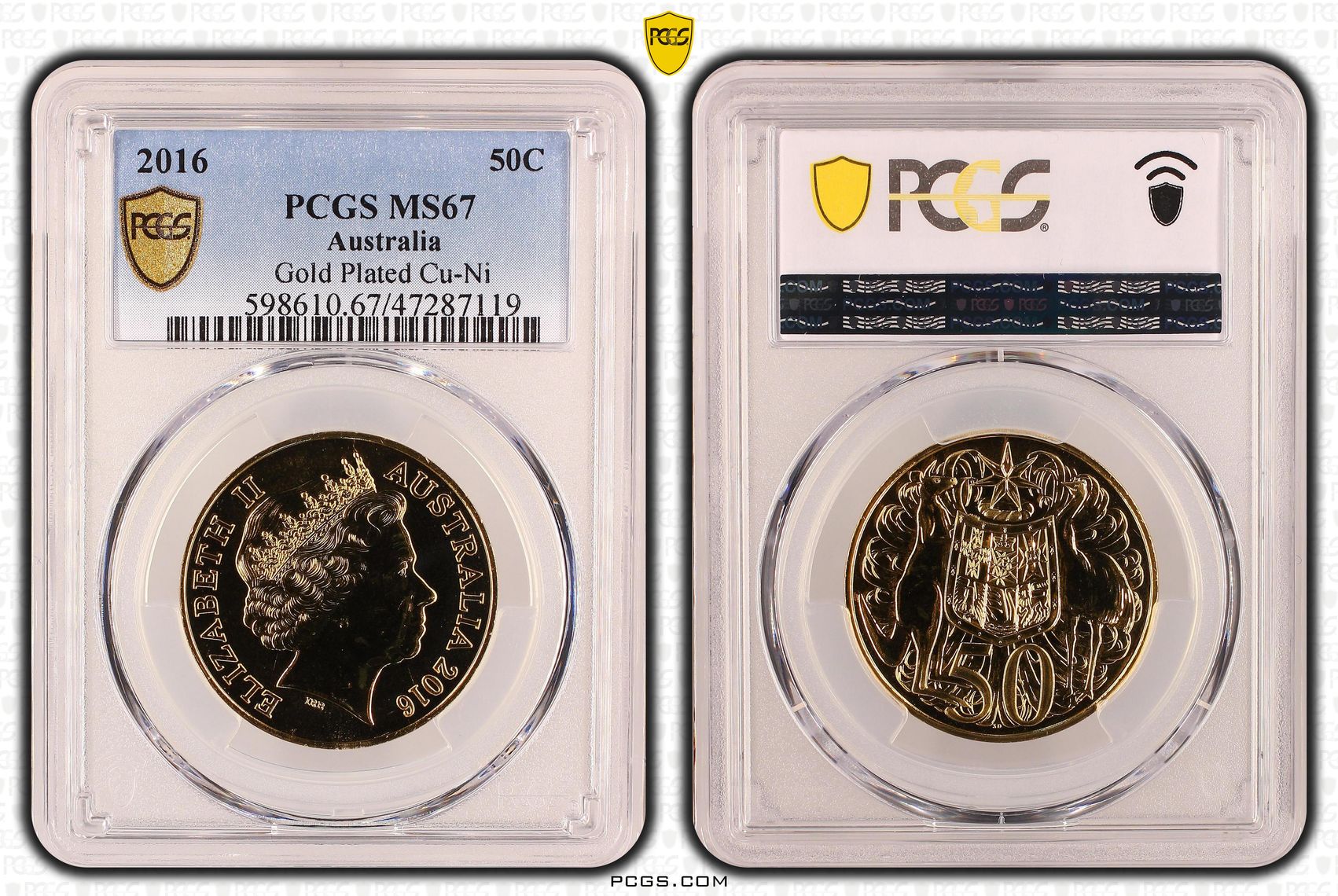 Elizabeth II, Gold Plated Cu-Ni, Fifty Cent, 2016, PCGS MS67