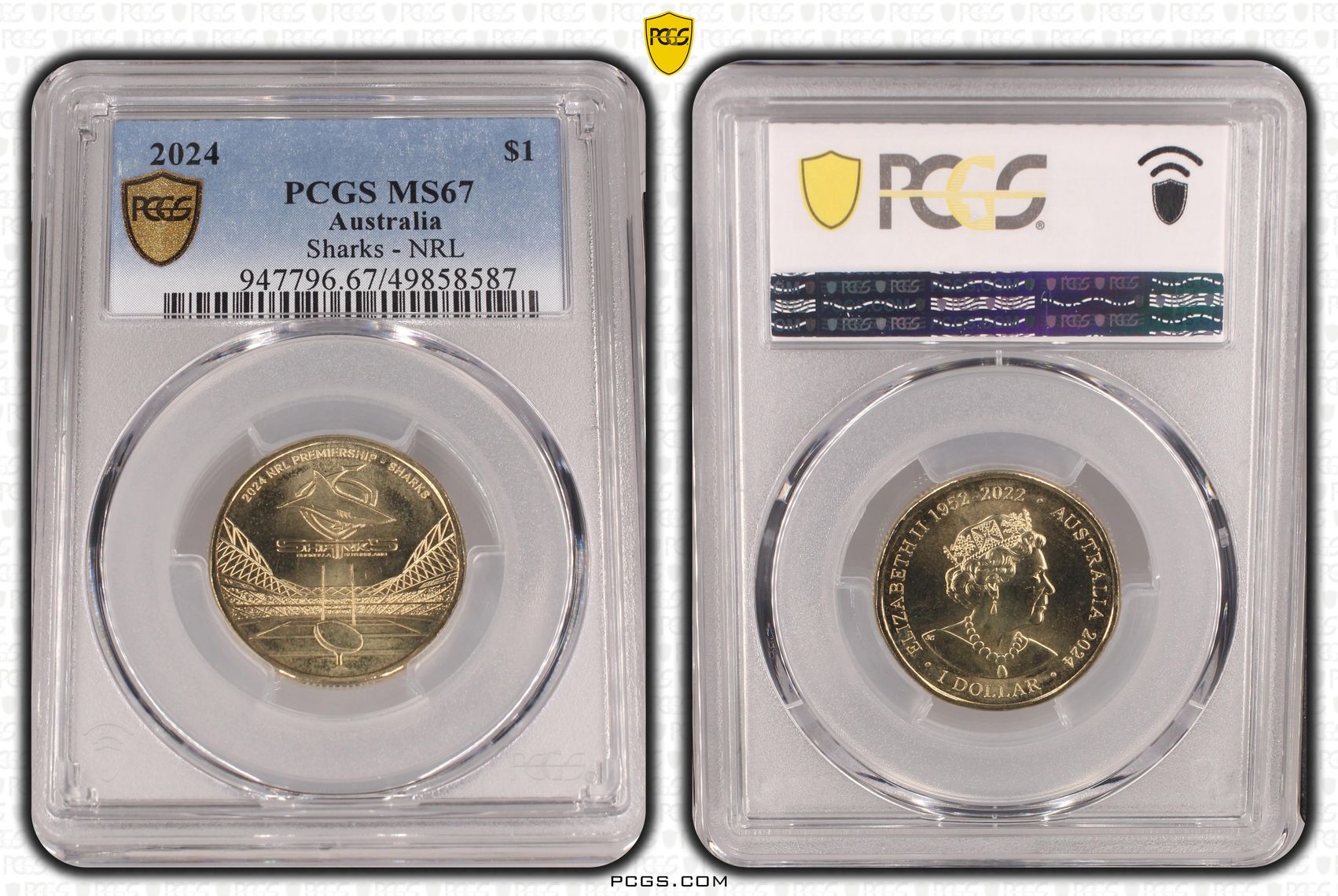 375 · Elizabeth II, Sharks - NRL , One Dollar, 2024, PCGS MS67