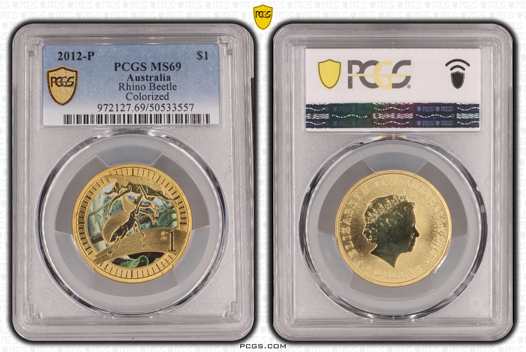 Rhino Beetle Colorized, POP 3/0, One Dollar, 2012-P, PCGS MS69