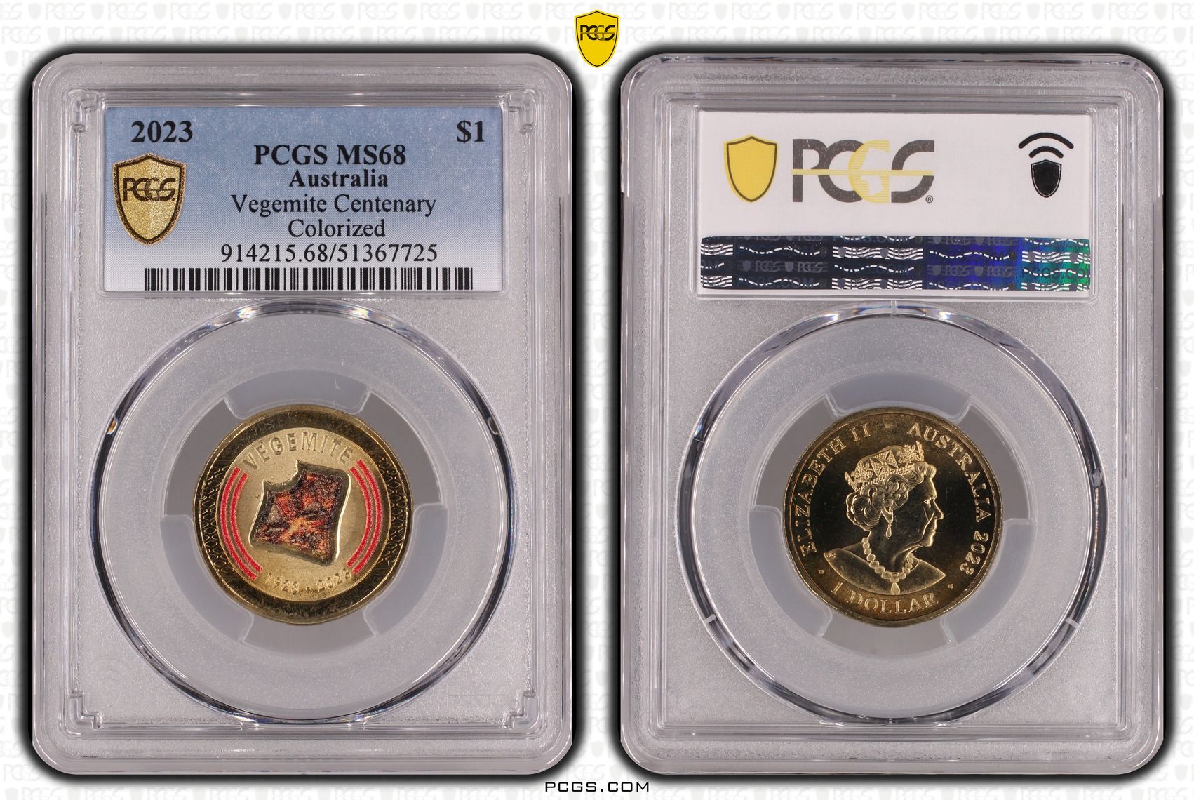 Vegemite Centenary Colorized, One Dollar, 2023, PCGS MS68