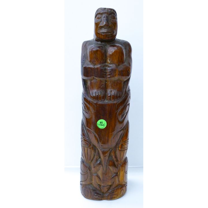 NW Coast Style ''Bear Frog Claw'' Cedar Totem Model 15.5''