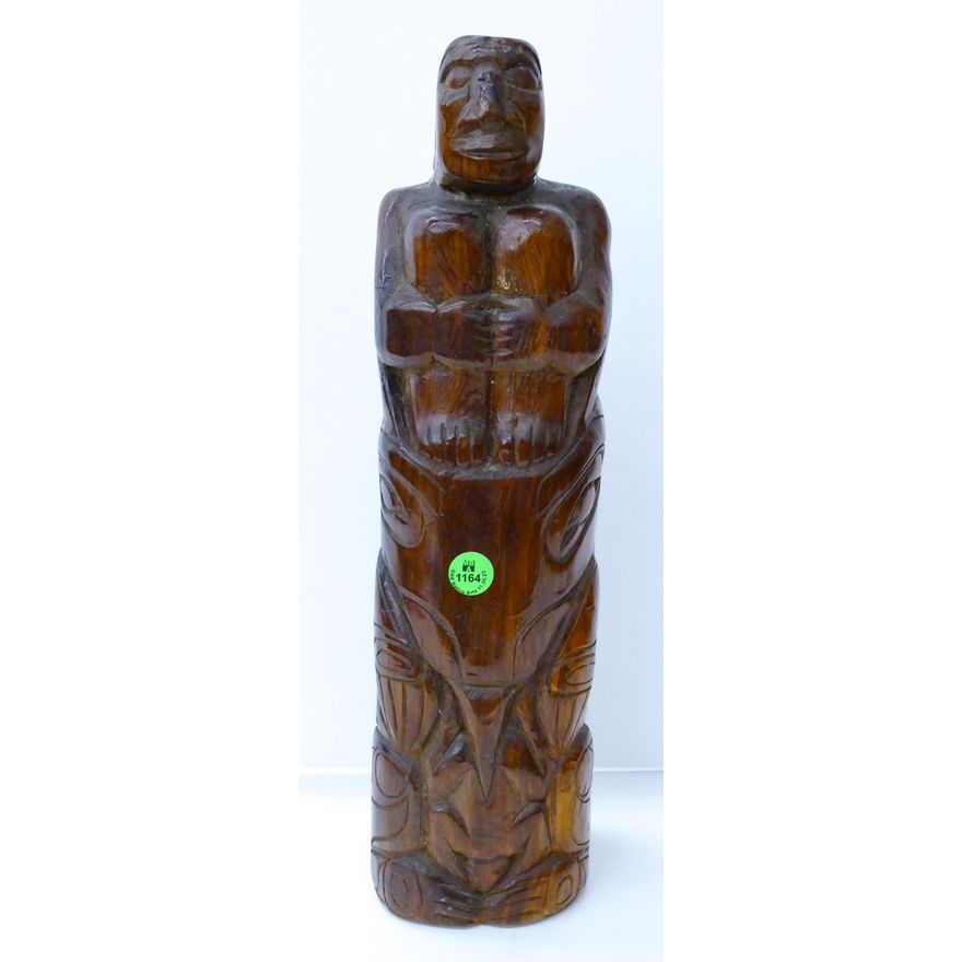 NW Coast Style ''Bear Frog Claw'' Cedar Totem Model 15.5''