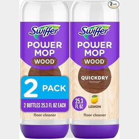 Swiffer Power Mop Wood Refill Solution, QuickDry Hardwood Floor Cleaner for Home, Bathroom, Kitchen, Multi-Surface, Lemon Scent, 50.6oz