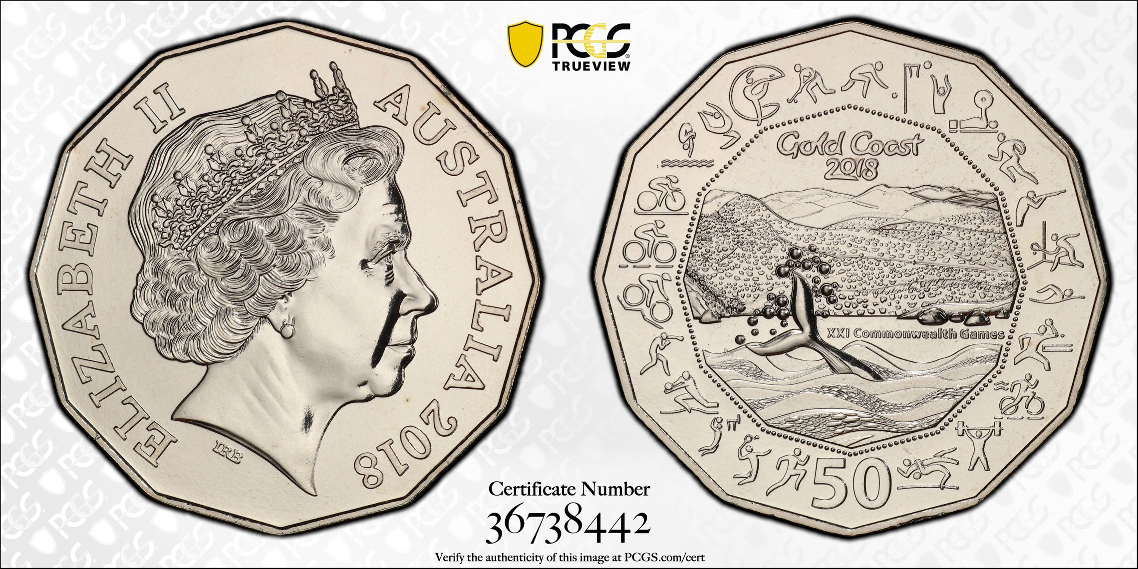 2018 Australia Fifty Cent, 50c Gold Coast XXI Commonwealth Games PCGS - MS68 -442