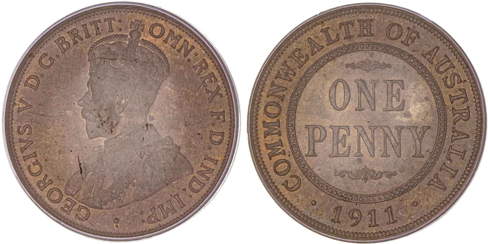 George V, Penny, 1911, PCGS MS 64RB