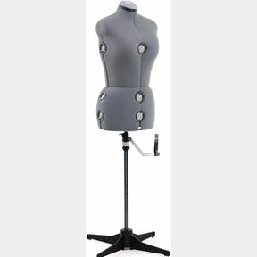 SINGER FEMALE ADJUSTABLE GRAY DRESS FORM FITS SIZES 10-18 PINNABLE MANNEQUIN BODY TORSO WITH 360 DEGREE HEM GUIDE, FOAM-BACKED FAB