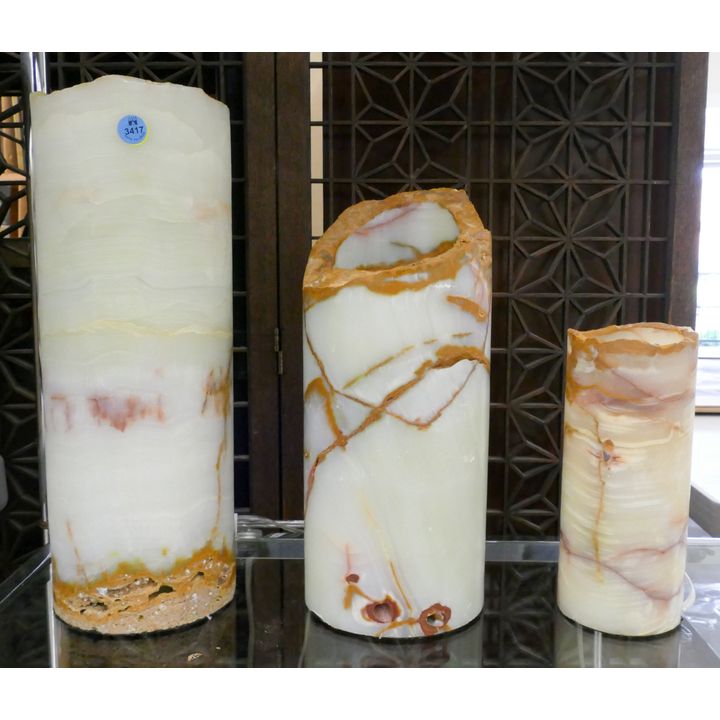 Set 3 Mid Century Onyx Cylinder Lamps 8'' to 15''