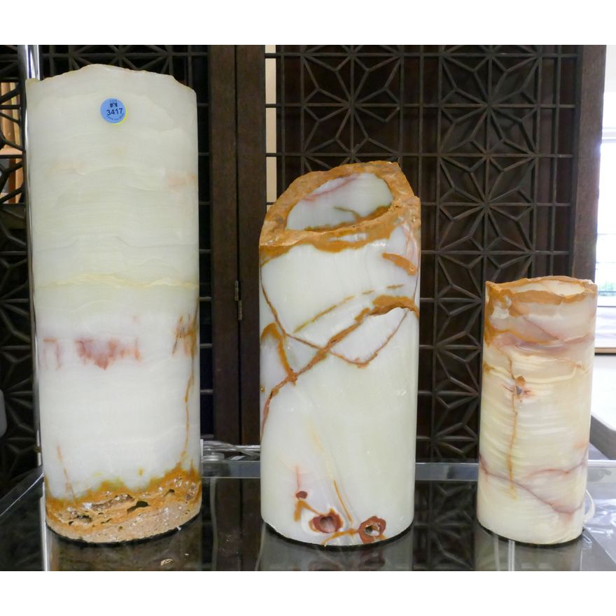 Set 3 Mid Century Onyx Cylinder Lamps 8'' to 15''