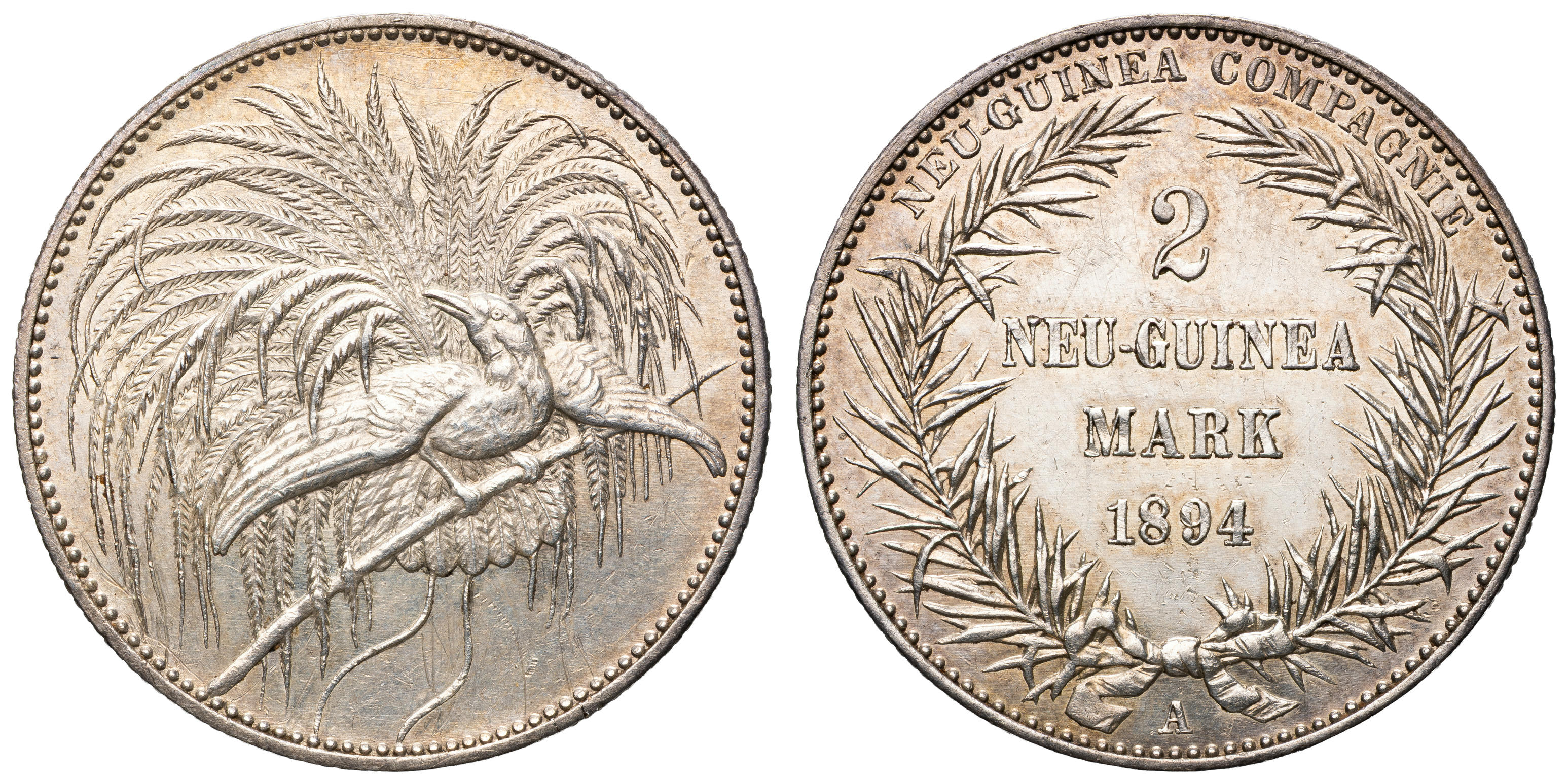 German New Guinea, Friedrich Wilhelm II, Two Mark, 1894-A, EF