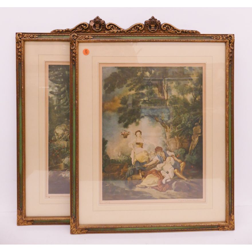 Pair Vintage Ornate Framed Courting Scene Prints- 26x20''