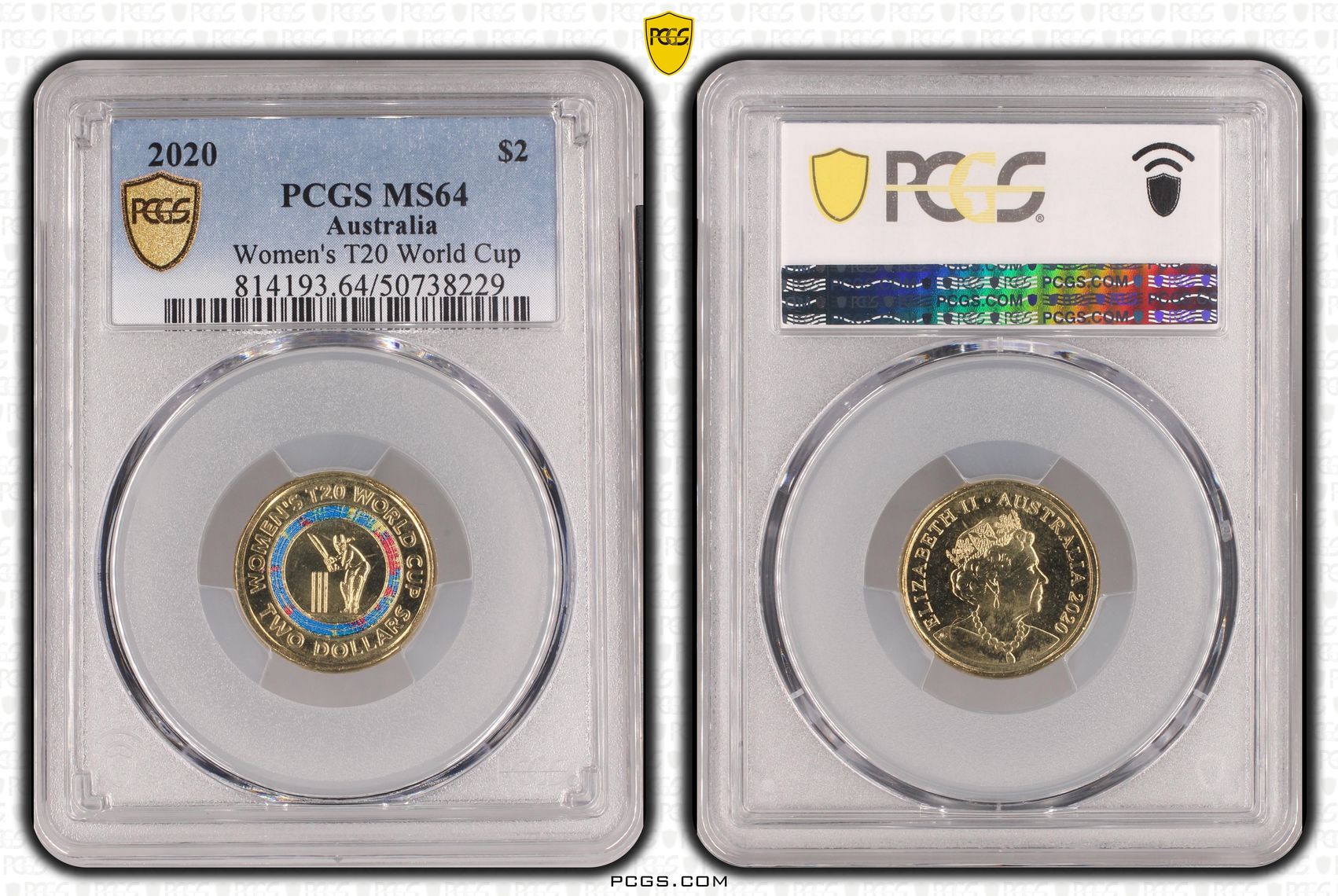 Women's T20 World Cup Colorized , Two Dollar, 2020, PCGS MS64