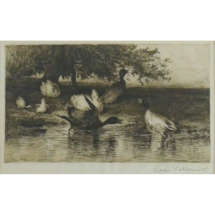 Charles Volkmar ''The Duck's Paradise'' Signed Etching Matted 16''x20''