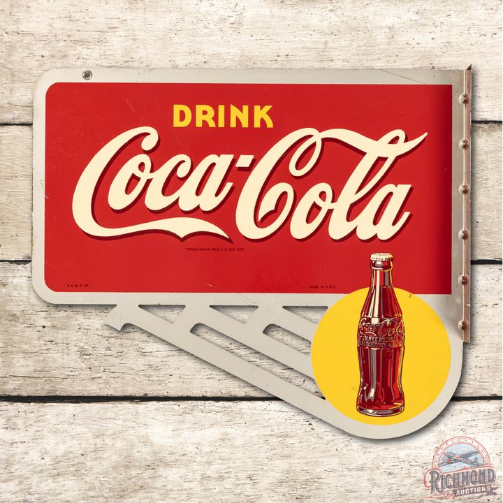1946 Drink Coca Cola Tin Flange w/ Lattice & Bottle
