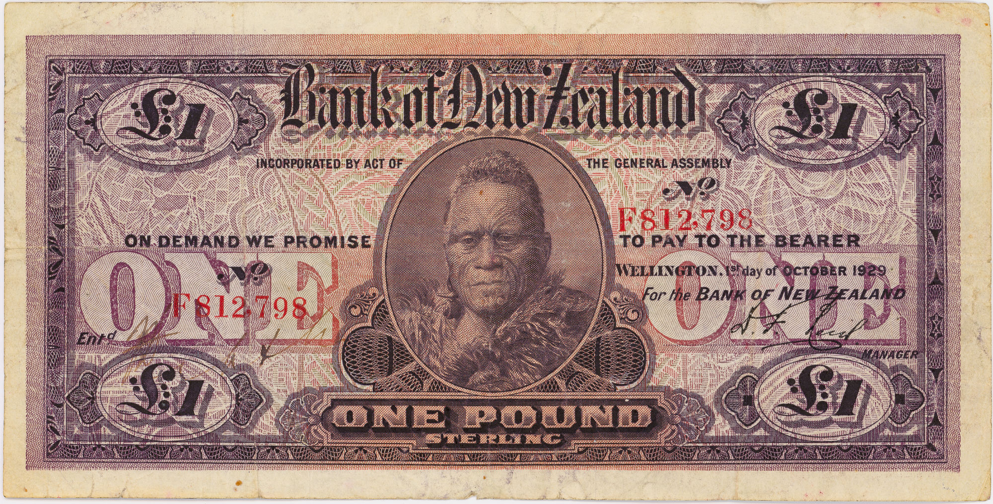 New Zealand, Bank of New Zealand, One Pound, 1929, aFine