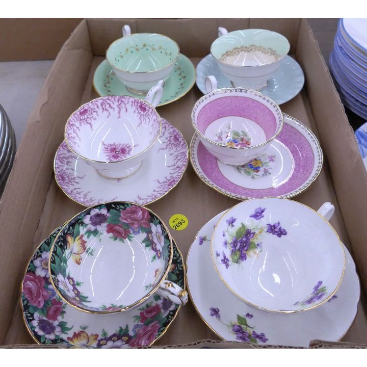 Box 6pc Bone China Cup Saucers- Paragon Etc